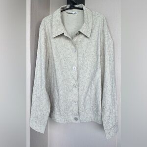 Toto N Ko Long Sleeve Button Up Cotton Blend Beige Jacket Embroidered Floral 14